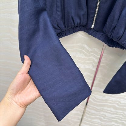 LP 25 V-neck Jacket Blue Tencel Linen 295398