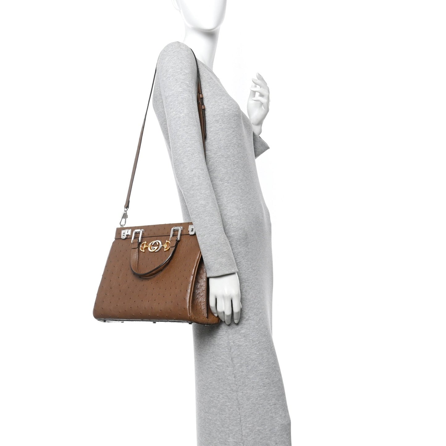 Ostrich Medium Zumi Top Handle Bag Brown
