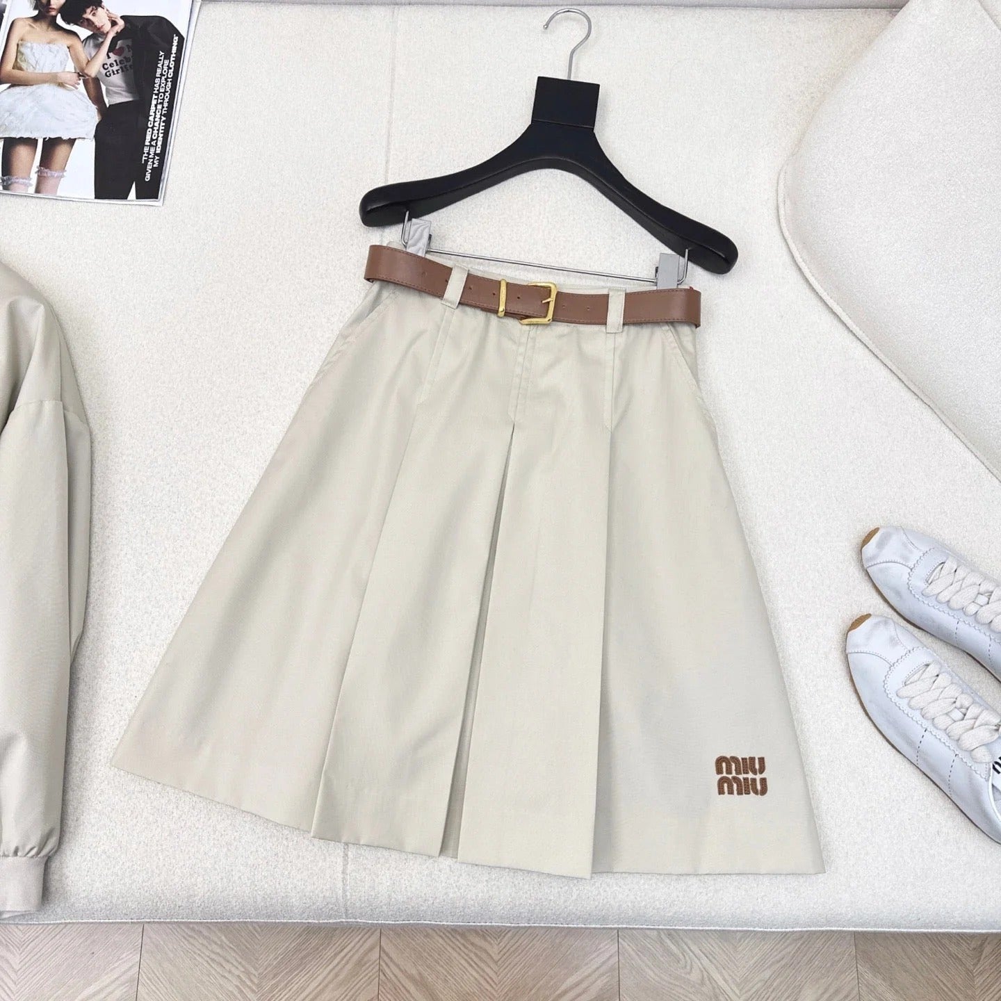 MIUMIU MIDI KHAKI SKIRT STYLE 73