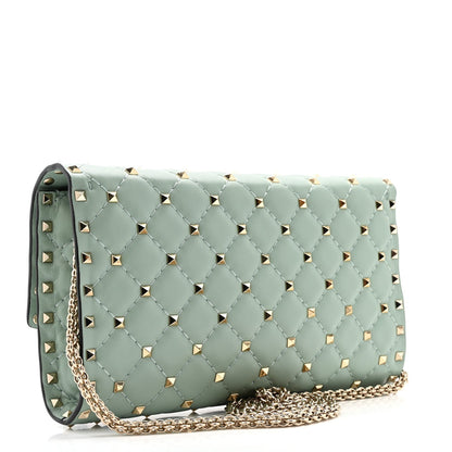 Lambskin Rockstud Spike Wallet on Chain Morning Dew