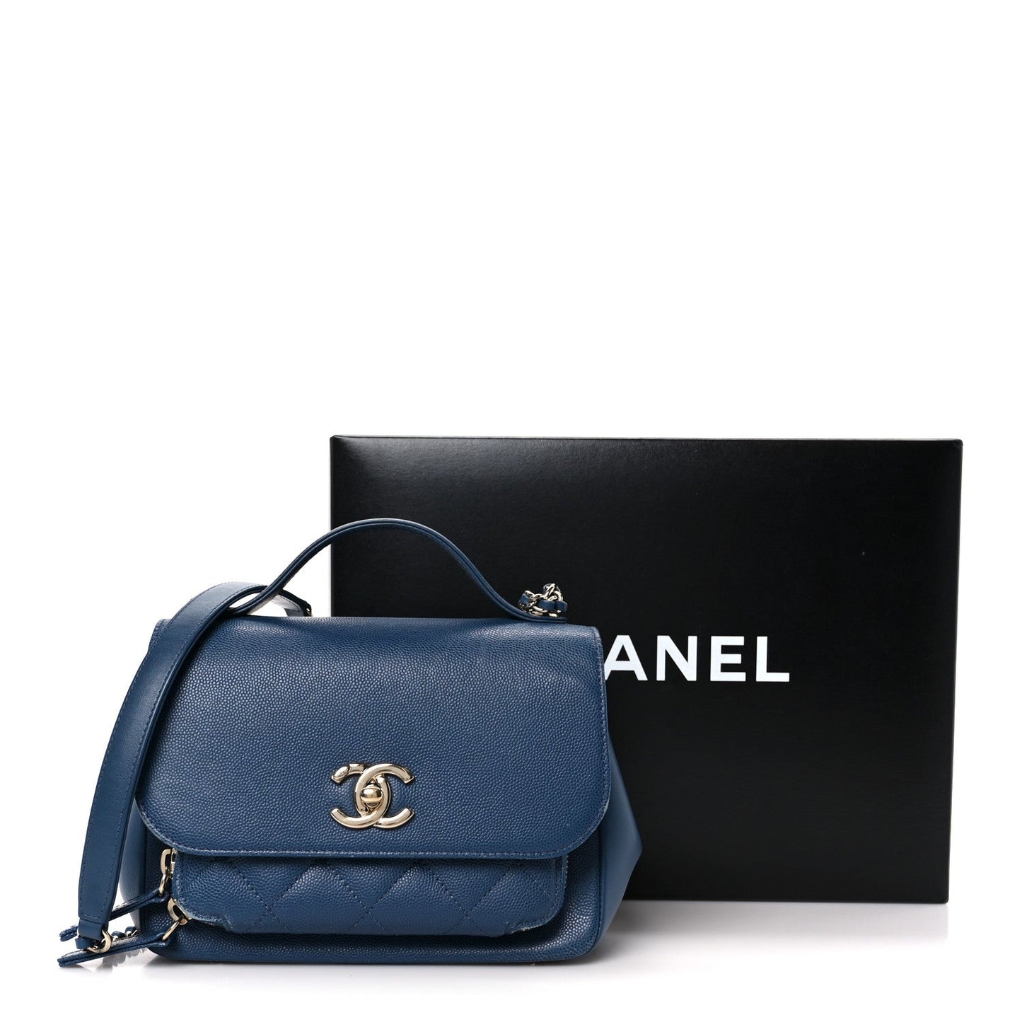 Caviar Quilted Small Business Affinity Flap Blue
