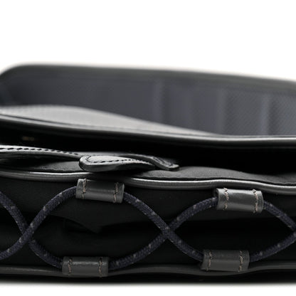 X SACAI Grained Calfskin Technical Fabric Mens Saddle Bag Black