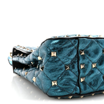 Metallic Wrinkled Lambskin Medium Rockstud Spike Shoulder Bag Peacock