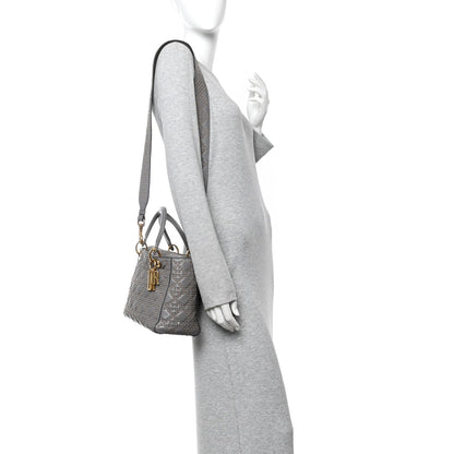 Calfskin Cannage Studded Medium Supple Lady Dior Grey