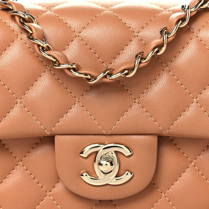 Lambskin Quilted Mini Rectangular Flap Brown