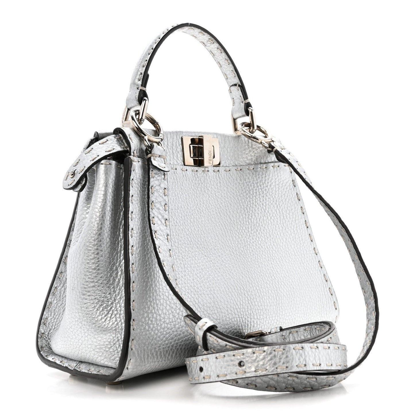 Cuoio Romano Lux Selleria Mini Peekaboo Iconic Satchel Argento