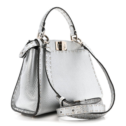 Cuoio Romano Lux Selleria Mini Peekaboo Iconic Satchel Argento