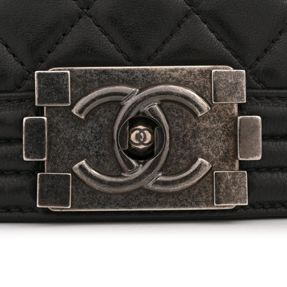 Lambskin Quilted Large Boy Flap Black