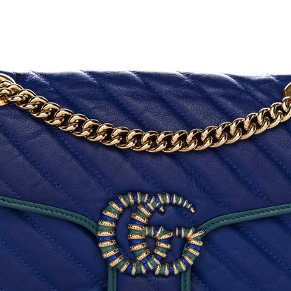Azalea Calfskin Enamel Matelasse Diagonal Small Torchon GG Marmont Shoulder Bag Imperial Blue Pavone