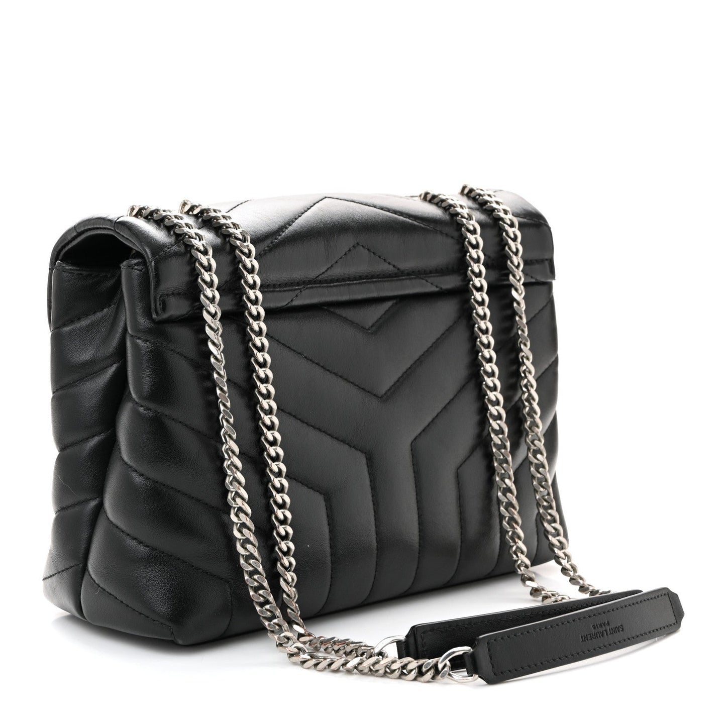 Calfskin Y Quilted Monogram Small Loulou Chain Satchel Black