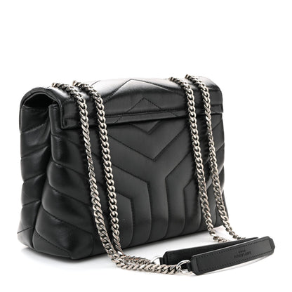 Calfskin Y Quilted Monogram Small Loulou Chain Satchel Black