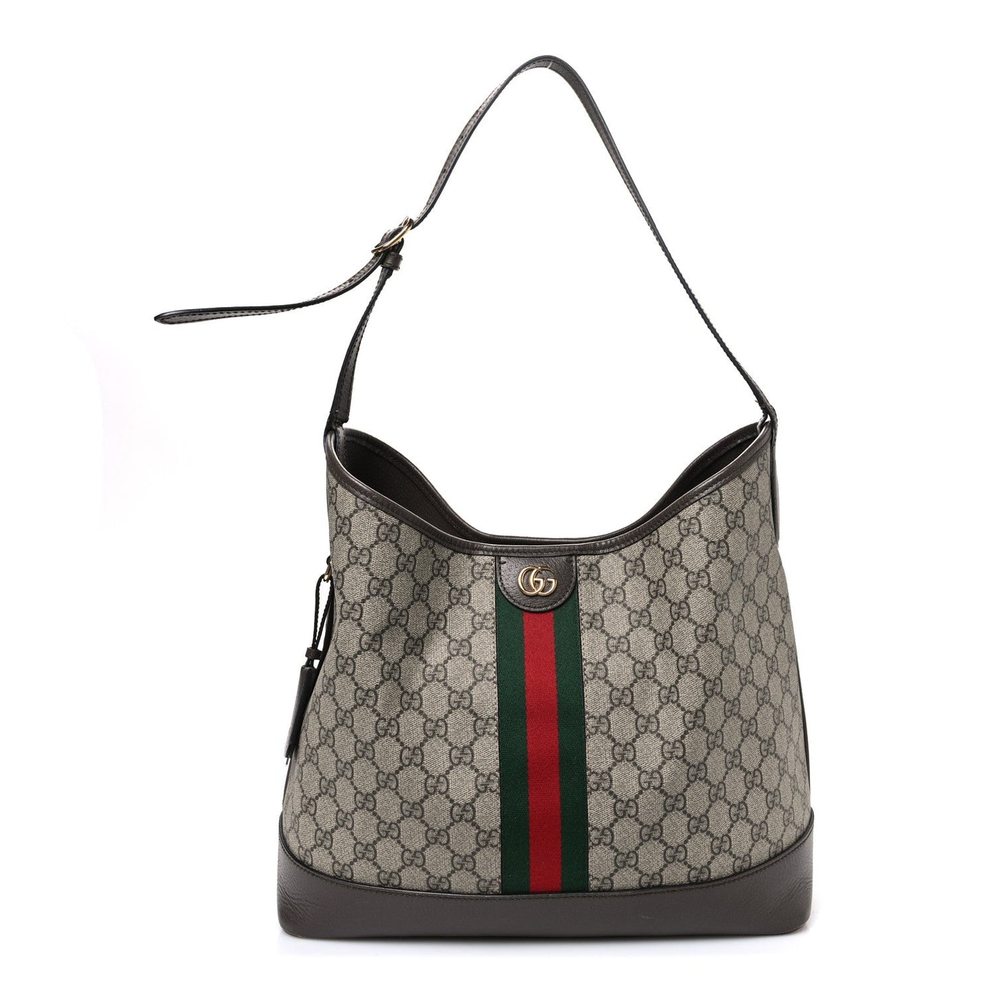 GG Supreme Monogram Textured Dollar Calfskin Web Large Ophidia Bucket Shoulder Bag Beige Ebony New Acero