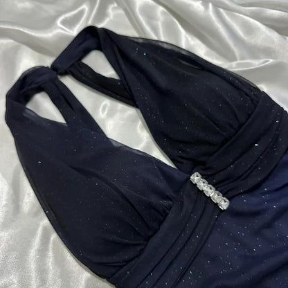 Vintage Gradient Navy Blue/Purple Exquisite Beaded Halter-neck Sheath Prom Dress Evening Dress TP4344