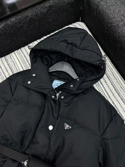 Prada 2025 Belted Jacket Black Down Re-Nylon