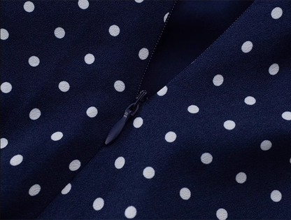 2025 Summer New Blue Polka Dot French V-neck Retro Temperament Long Dress R0947