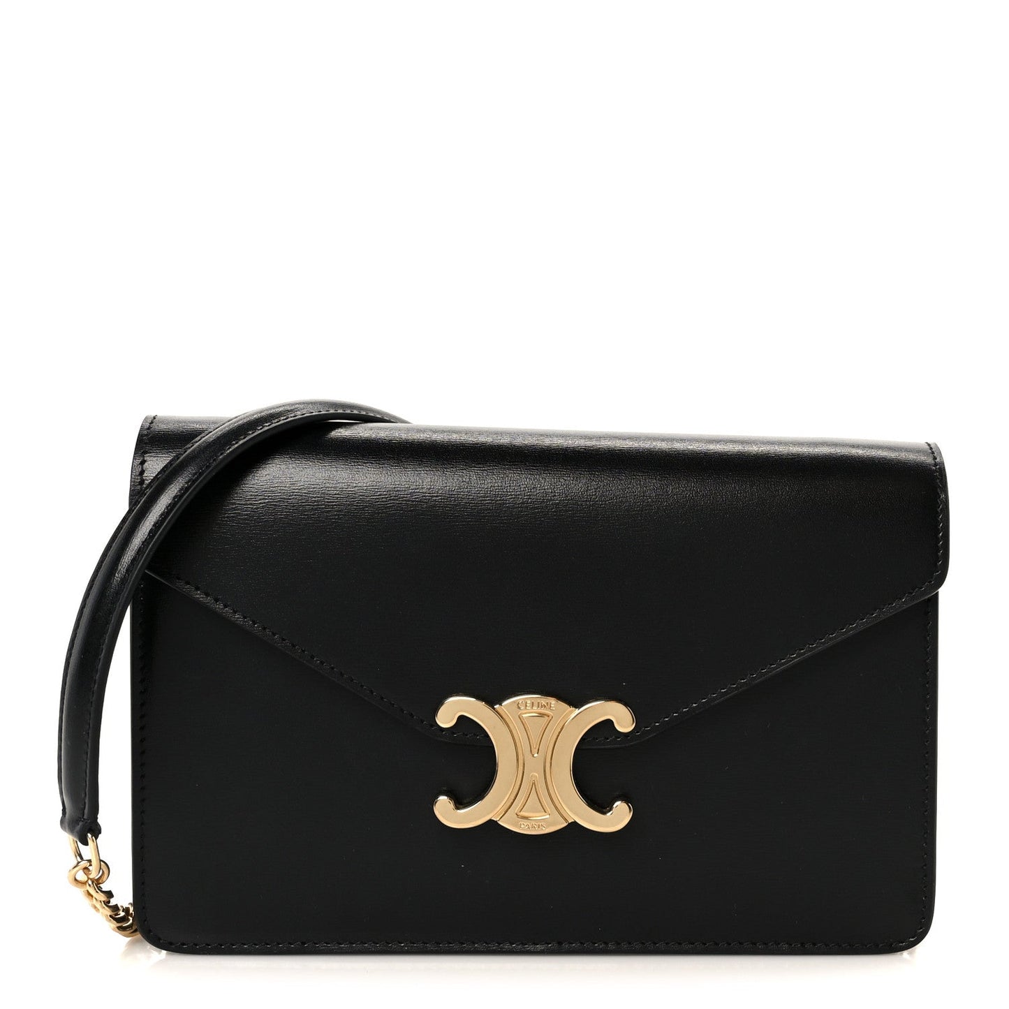 Shiny Calfskin Triomphe Margo Wallet on Chain Black
