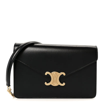 Shiny Calfskin Triomphe Margo Wallet on Chain Black