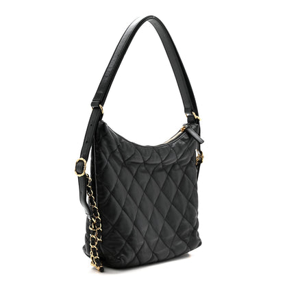 Lambskin Quilted Maxi Hobo Black