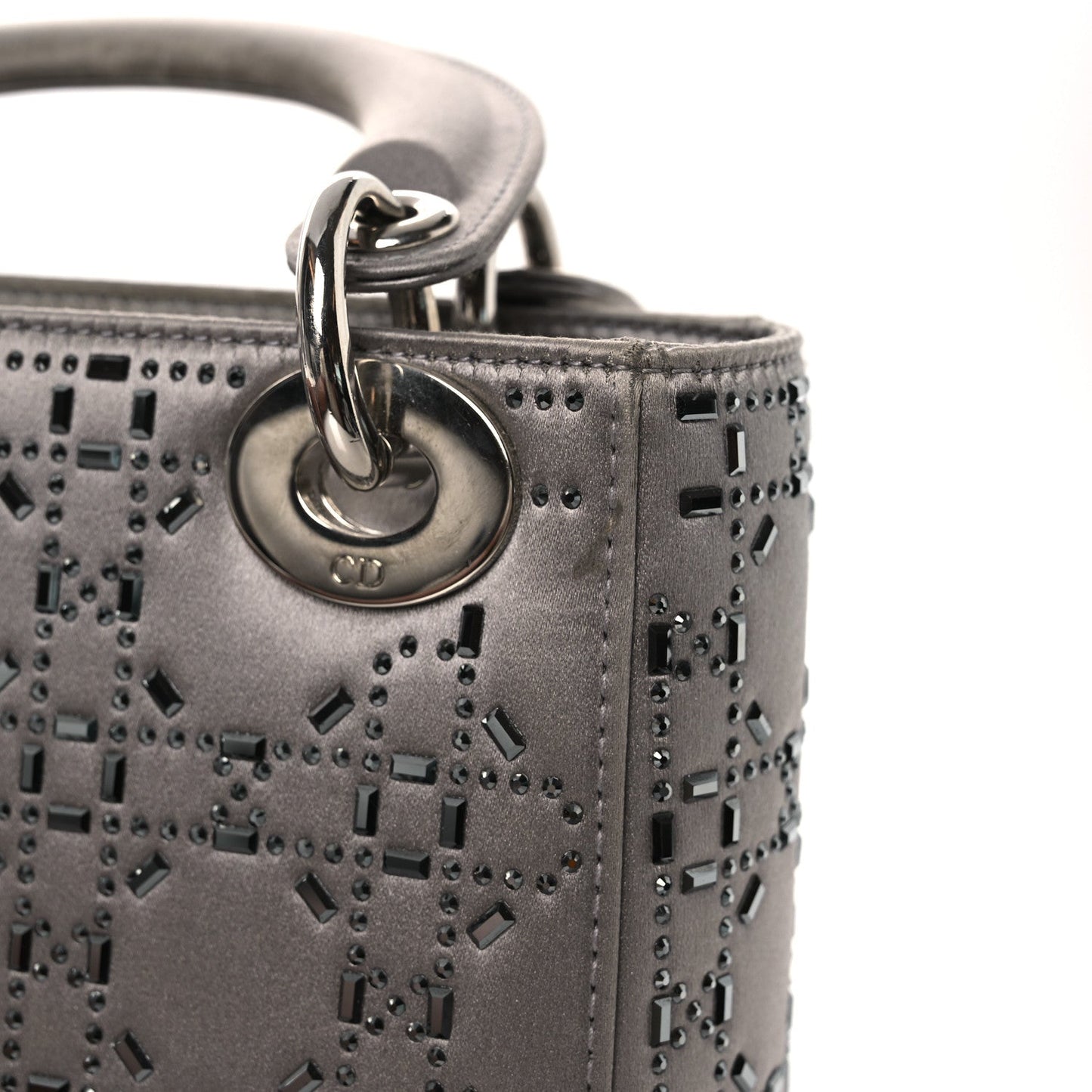 Satin Crystal Cannage Mini Lady Dior Gray