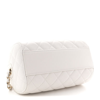 Caviar Quilted Barrel Clutch With Chain White