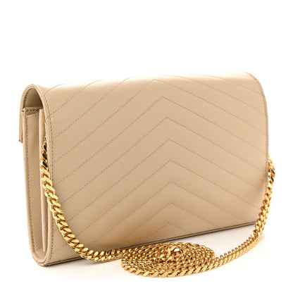 Grain De Poudre Matelasse Chevron Monogram Chain Wallet Nude Powder