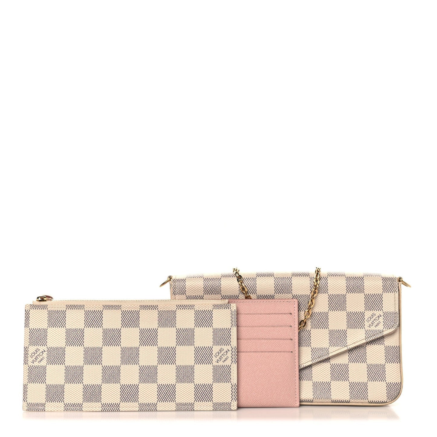 Damier Azur Pochette Felicie Chain Wallet Rose Ballerine