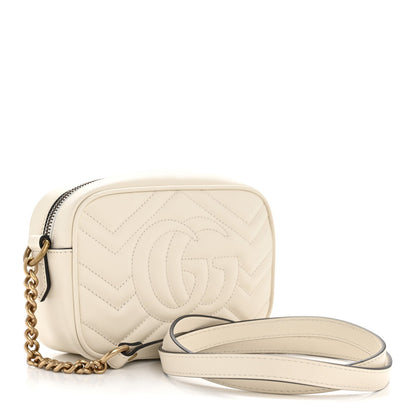 Calfskin Matelasse Small GG Marmont Chain Shoulder Bag White