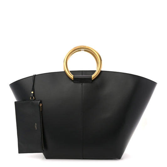 Smooth Calfskin Maxi Trapezoid Shopping Tote Black