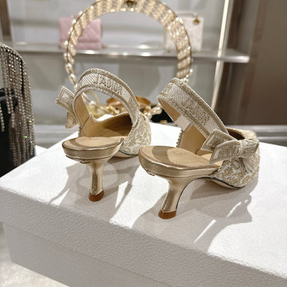 CC 26 Slingback Metallic Floral Embroidery 45mm Ivory Gold Tweed 592234