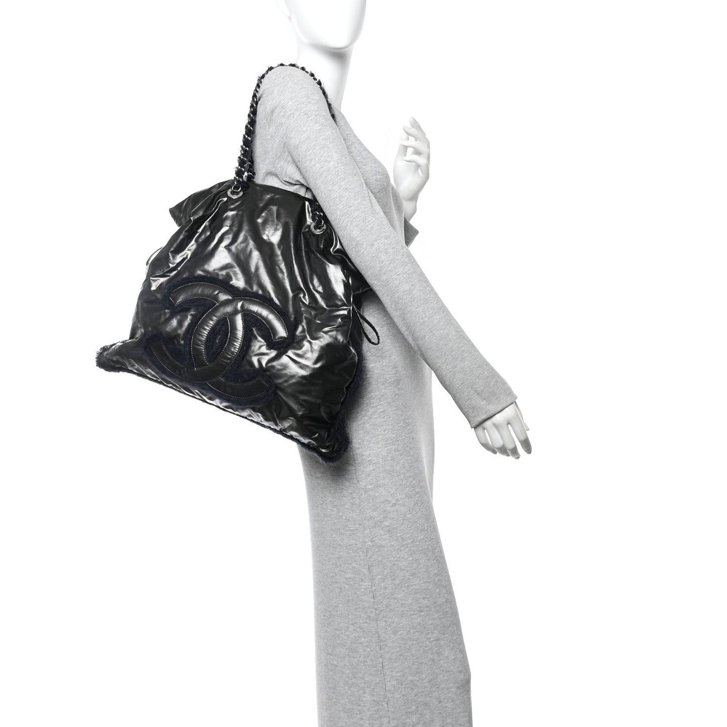 Vinyl Mohair Trimmed CC Bonbons Tote Black