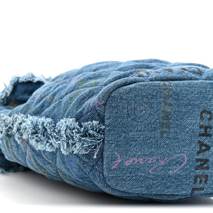 Denim Quilted Small Mood Bucket With Chain Blue Yellow Orange