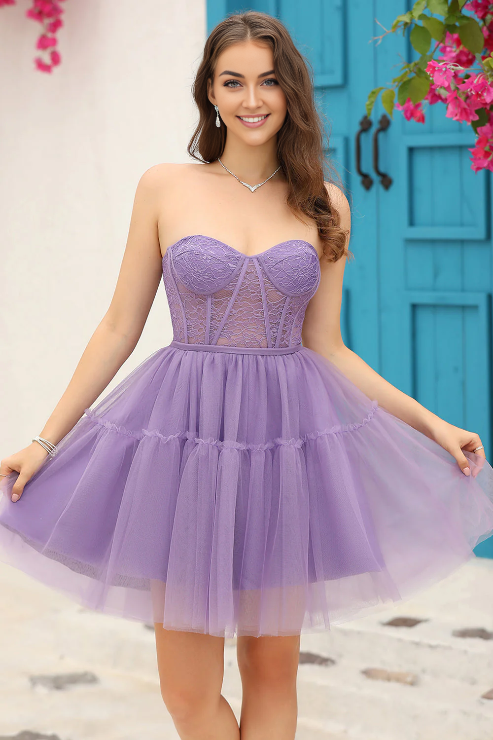 omberprom A-Line Homecoming Dress Corset Detachable Long Sleeves Evening Dress Short Graduation Dress