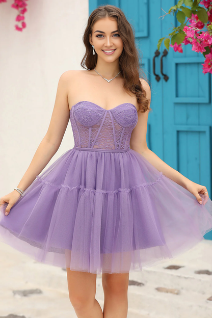 omberprom A-Line Homecoming Dress Corset Detachable Long Sleeves Evening Dress Short Graduation Dress