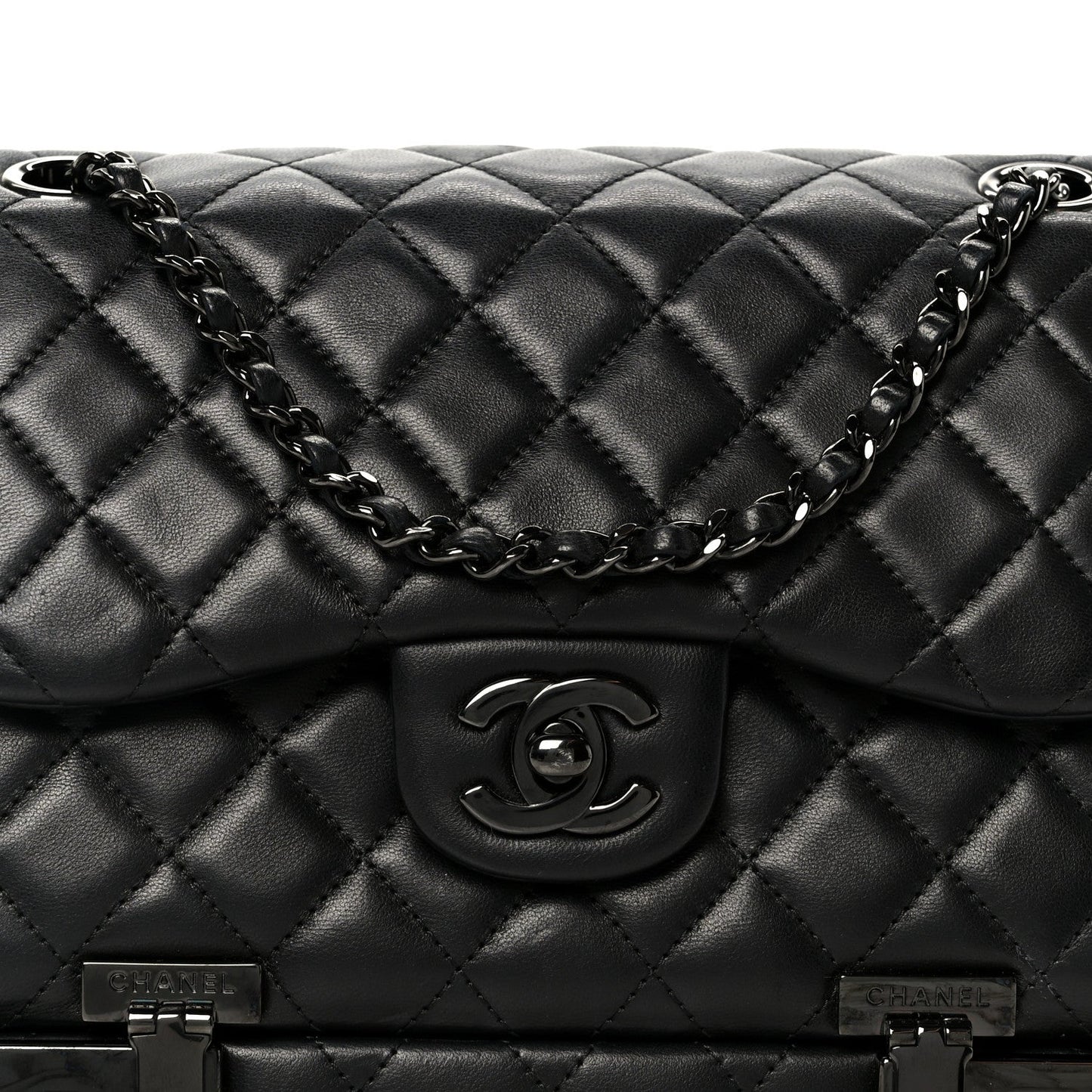 Lambskin Quilted Cockpit Flap Bag Black