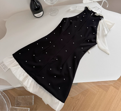 Bowknot black suspender dress 2025 loose and slim A-line skirt niche bottoming skirt R1986