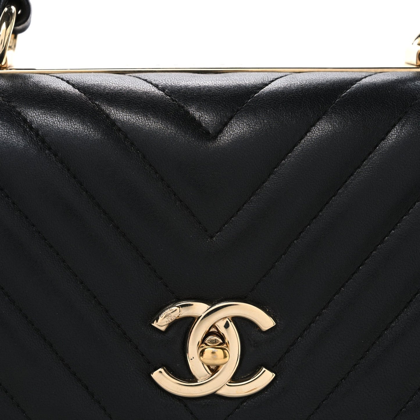 Lambskin Chevron Quilted Medium Trendy CC Dual Handle Flap Bag Black