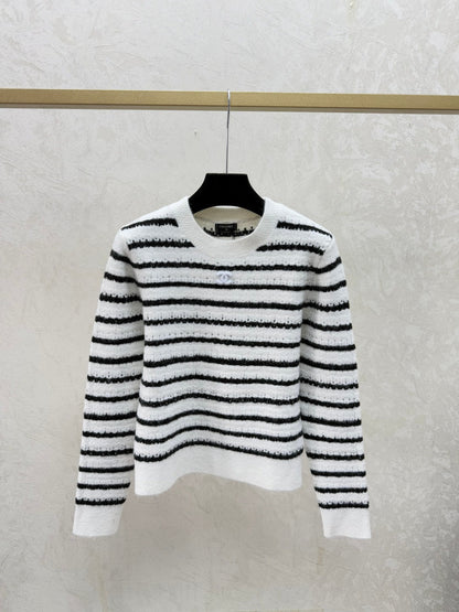 Chanel 2025 Striped Long Sleeve Sweater Wool 727133