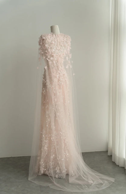 Pink Long Stunning Evening Gowns Prom Party Dresses With Shawl      S6914