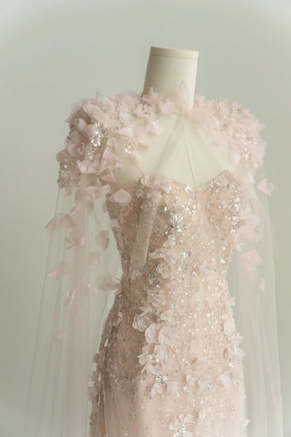 Pink Long Stunning Evening Gowns Prom Party Dresses With Shawl      S6914