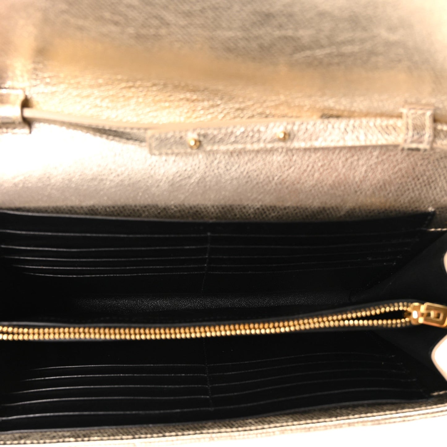 Metallic Calfskin Tri-Quilt Monogram Envelope Chain Wallet  Oro