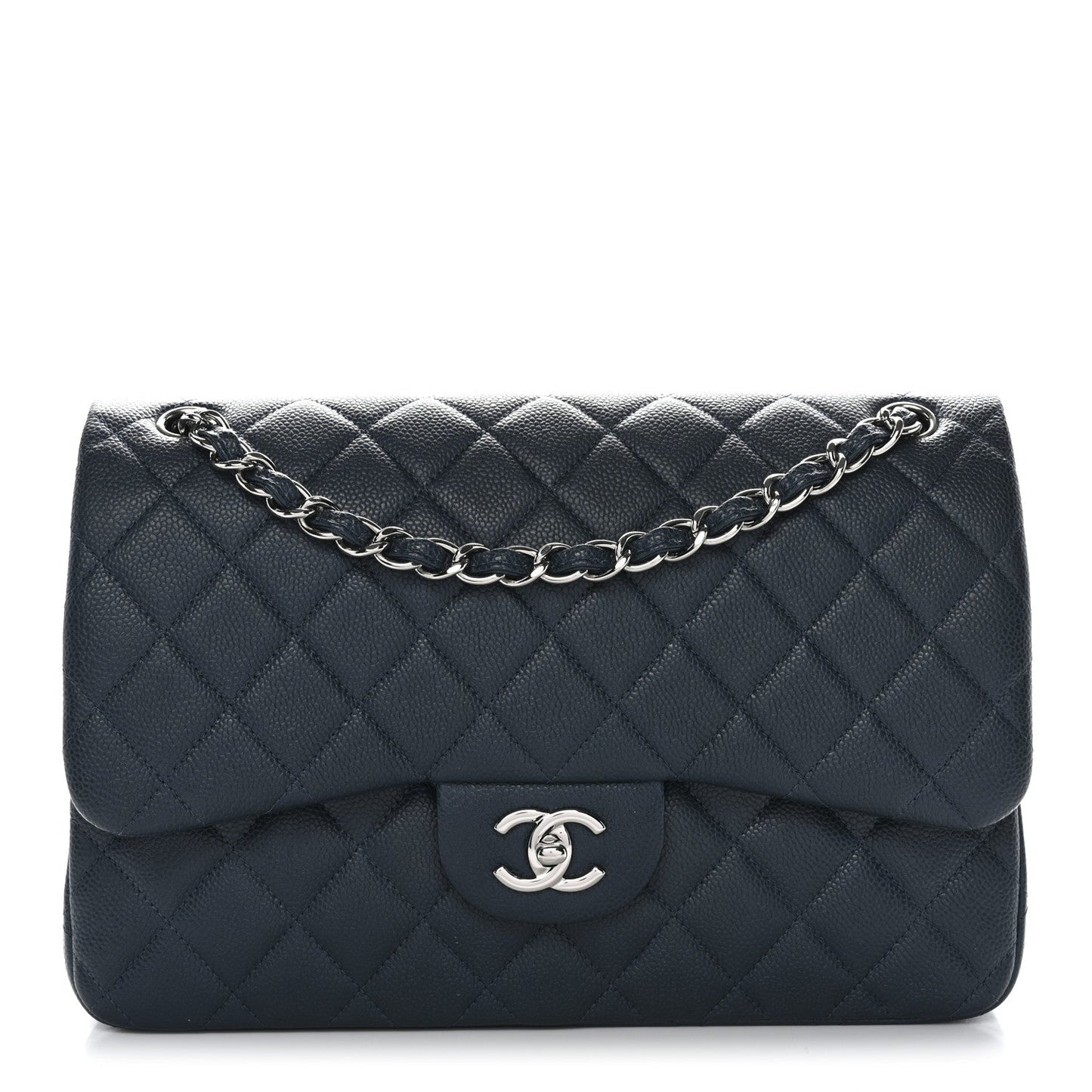 Caviar Quilted Jumbo Double Flap Blue