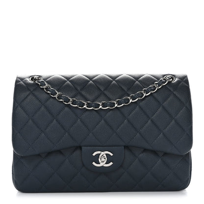 Caviar Quilted Jumbo Double Flap Blue