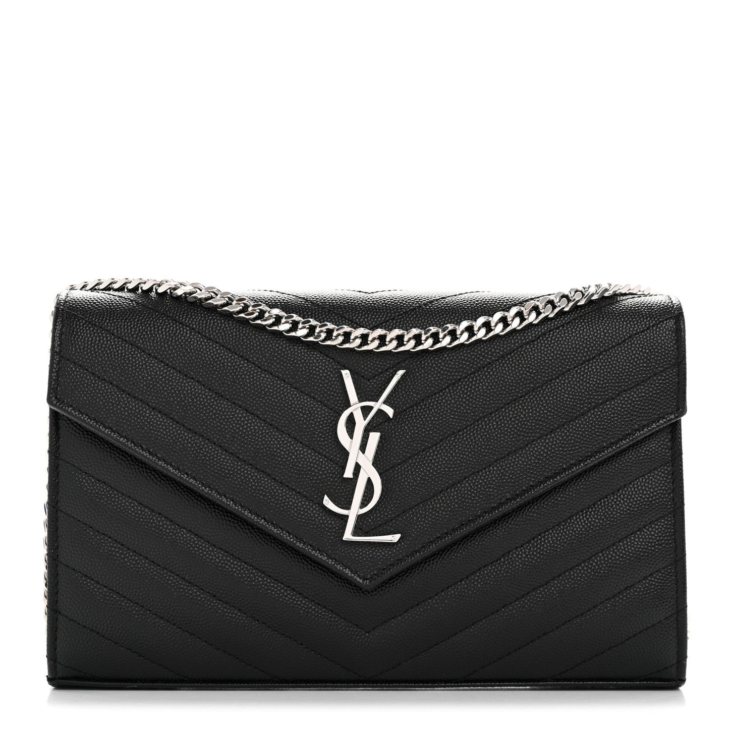 Grain De Poudre Matelasse Chevron Monogram Chain Wallet Black