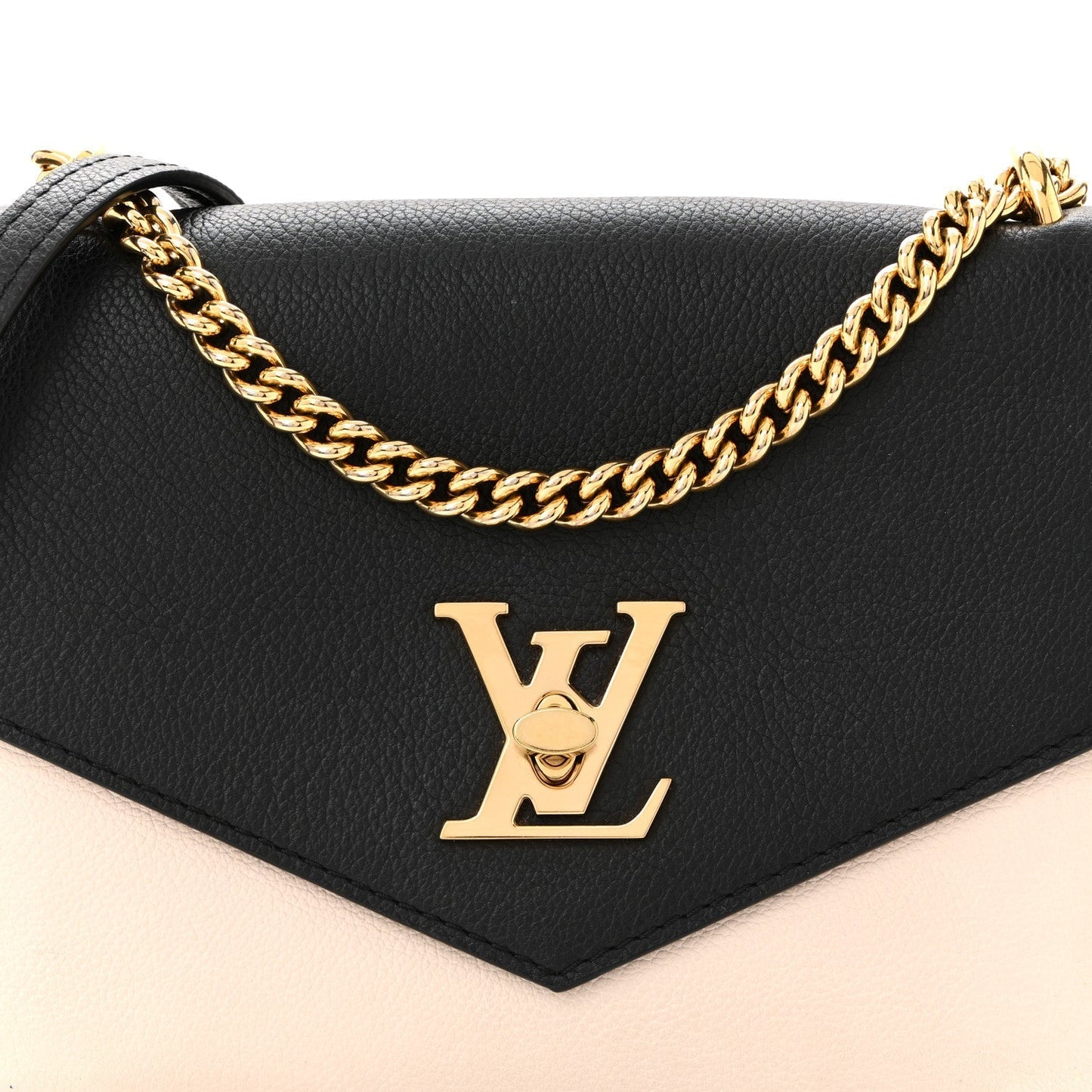 Soft Calfskin Mylockme Chain Bag BB Black Creme