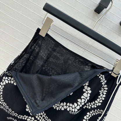 CC 25 Wave Pattern Long Skirt Black Silk Cotton