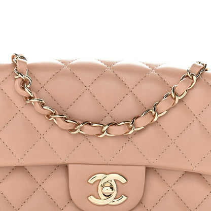 Lambskin Quilted Mini Rectangular Flap Beige