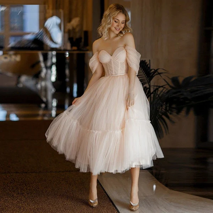 omberprom A Line Graduation Dresses Pink Homecoming Dresses Tulle Tea Length Prom Dress