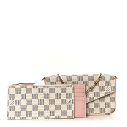 Damier Azur Pochette Felicie Chain Wallet Rose Ballerine
