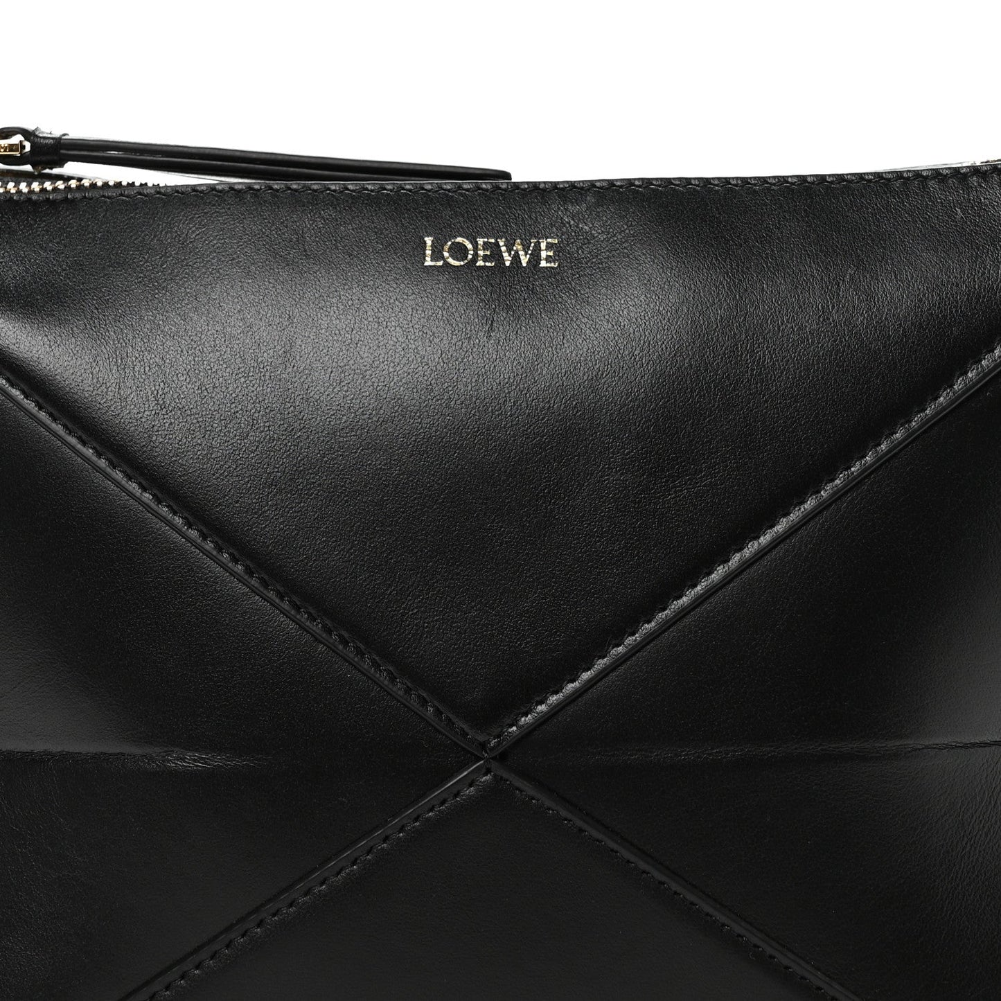 Shiny Calfskin Puzzle Fold Pouch Black