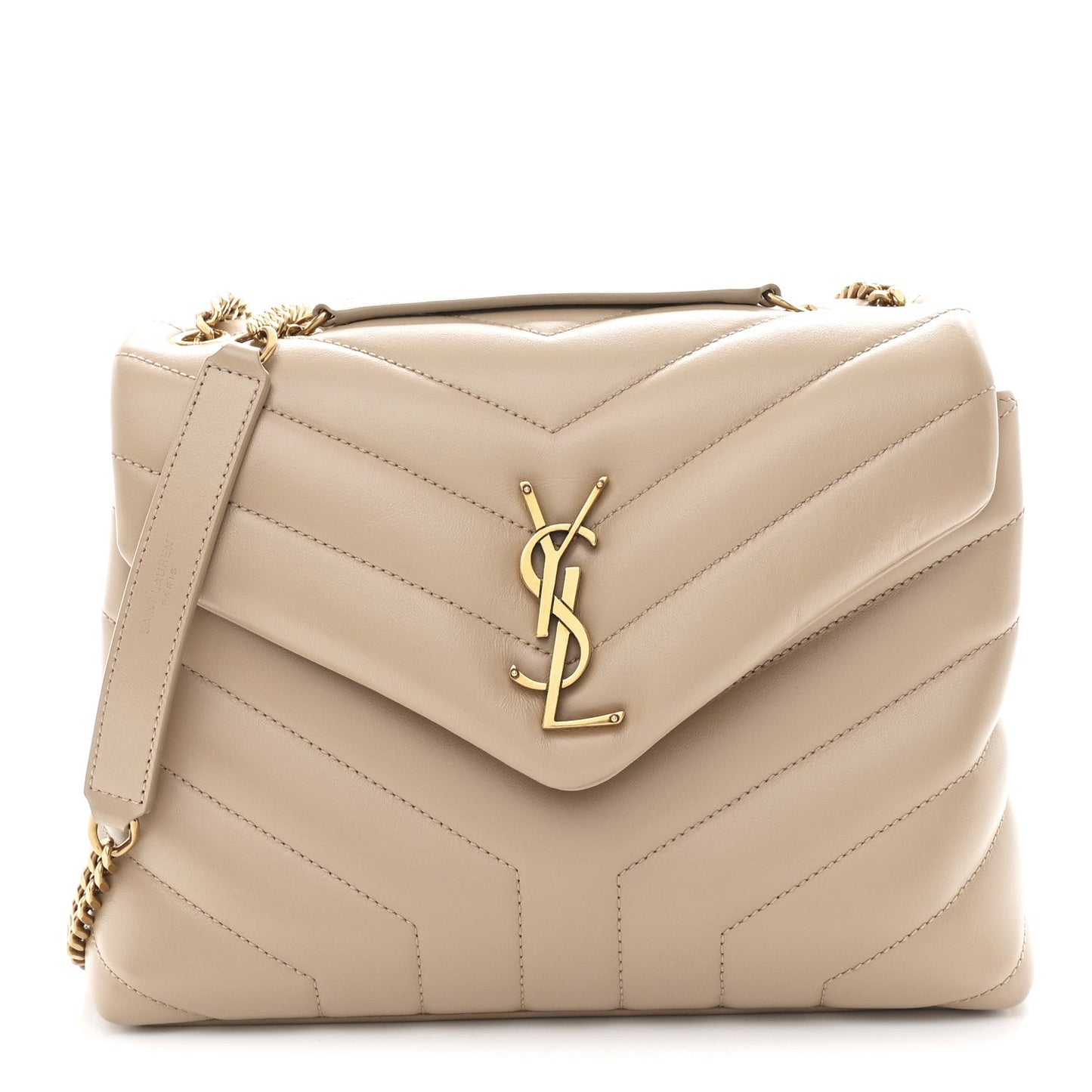 Calfskin Y Quilted Monogram Small Loulou Chain Satchel Dark Beige